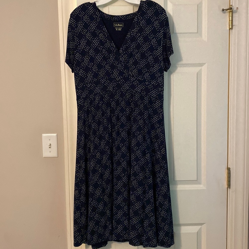L.L. Bean Navy and White Midi Dress - Picture 2 of 4